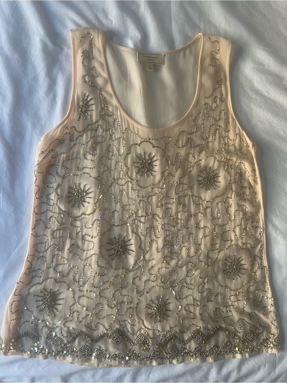 Vintage Moulinette Soeurs Pale Blush Beaded Tank